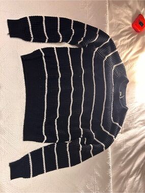 Simons Navy and White Striped Crewneck Sweater - Women